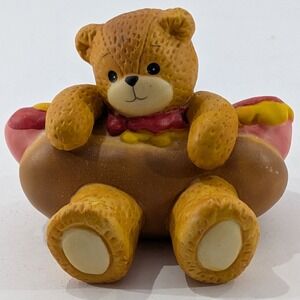Vintage 1995 Lucy Rigg Enesco Teddy Bear Hot Dog Hand Painted Porcelain Figurine